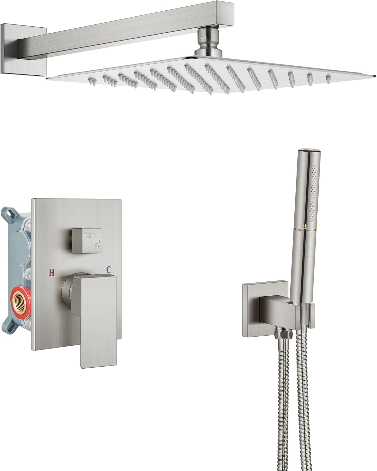 Detalle de Aolemi 12-Inch Shower System with Rain Head, Dual-Function Handheld, Brushed Nickel