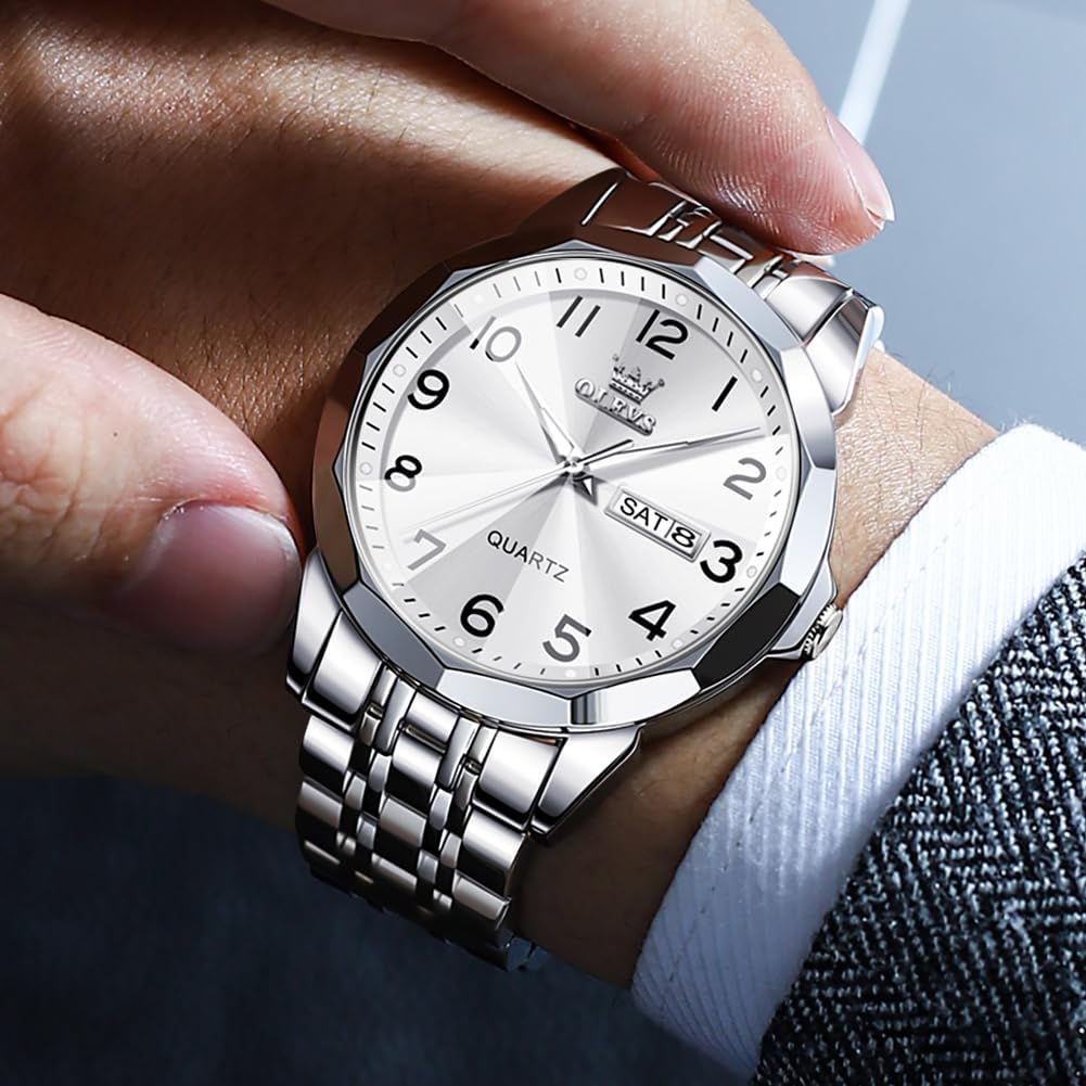 Thumbnail 2 de Montre homme OLEVS Quartz à index « diamants » en acier inoxydable, étanche 30 m
