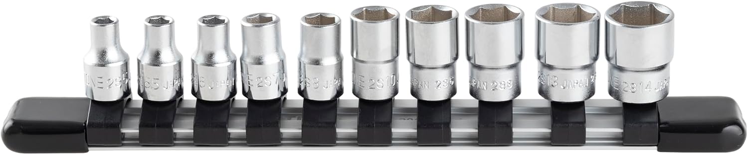 Detalle de トネ(TONE) HS210 ソケットセット 6角・差込角6.35mm、10サイズ・ホルダー付