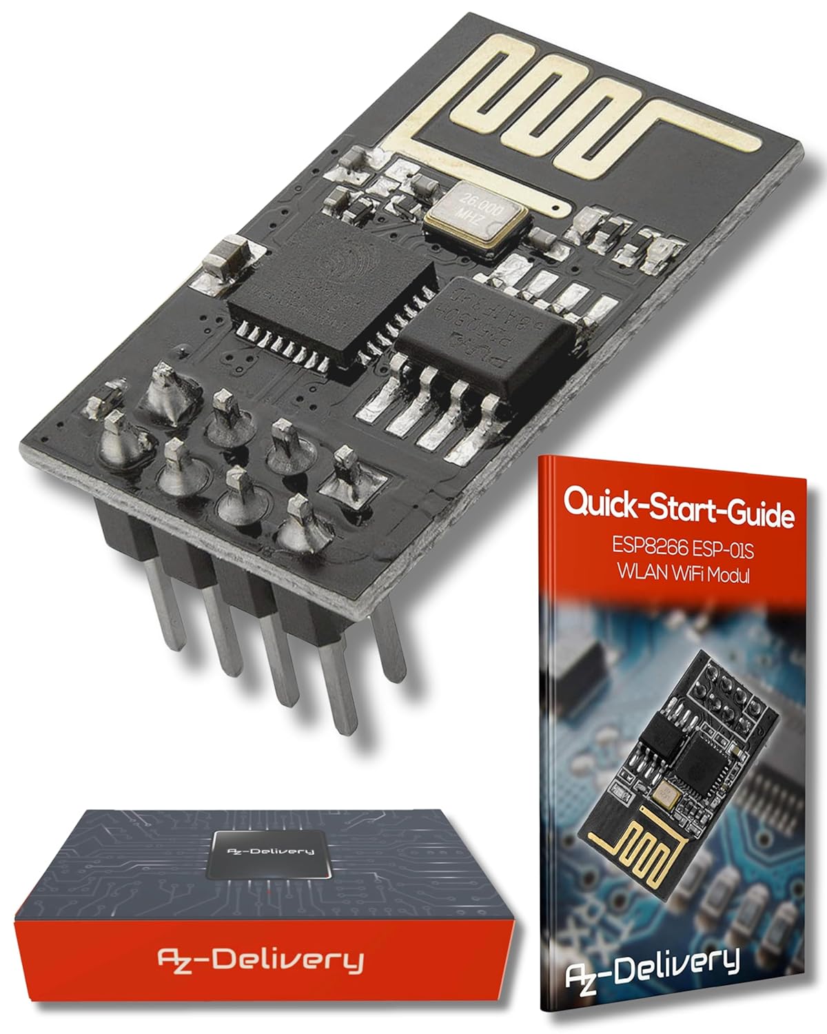 AZDelivery ESP8266X ESP-01S WLAN WiFi: modulo per Arduino e Raspberry Pi con guida e-book