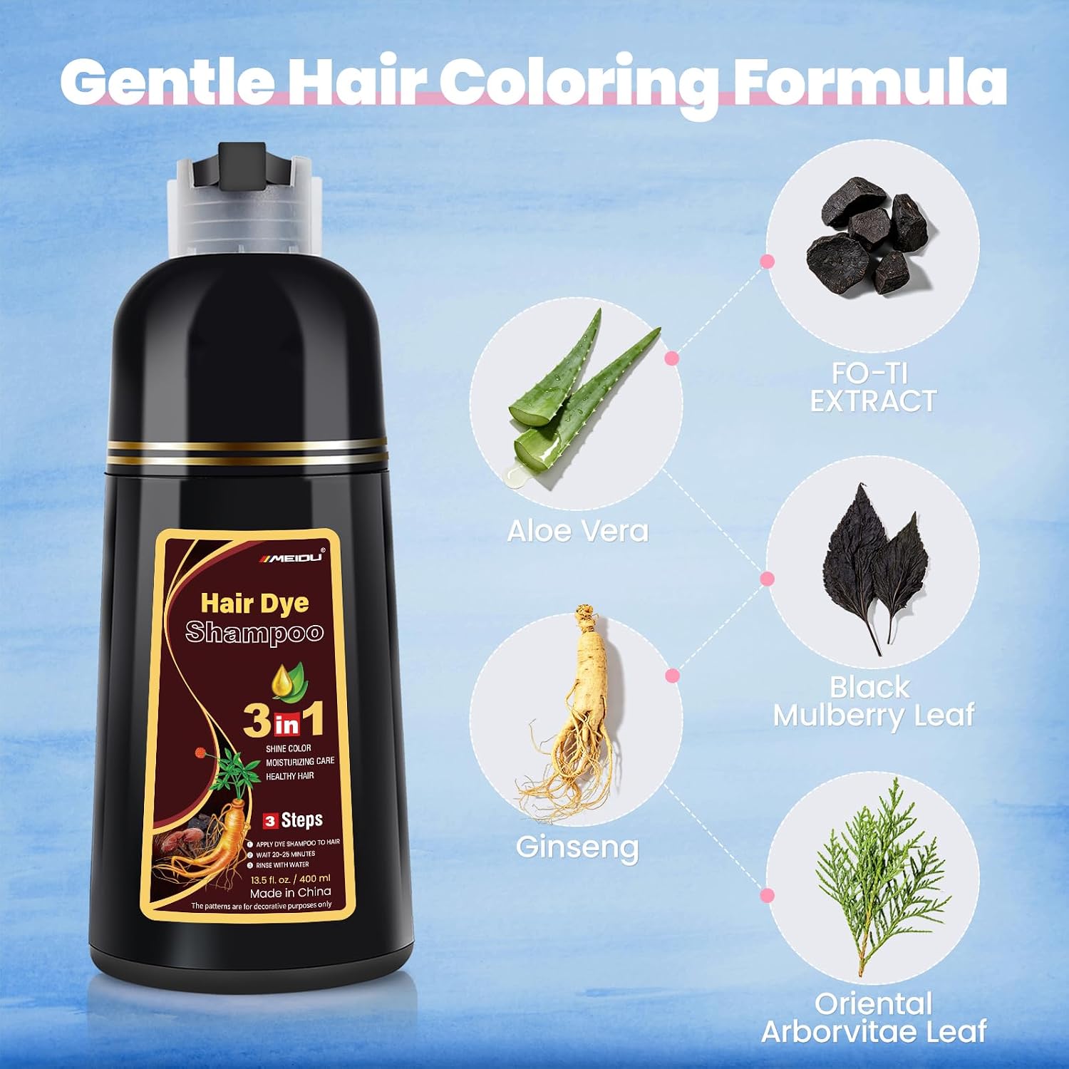 Detalle 1 de IIIMEIDU Burgundy Hair Dye Shampoo 3 in 1 for Gray Hair (500ml)