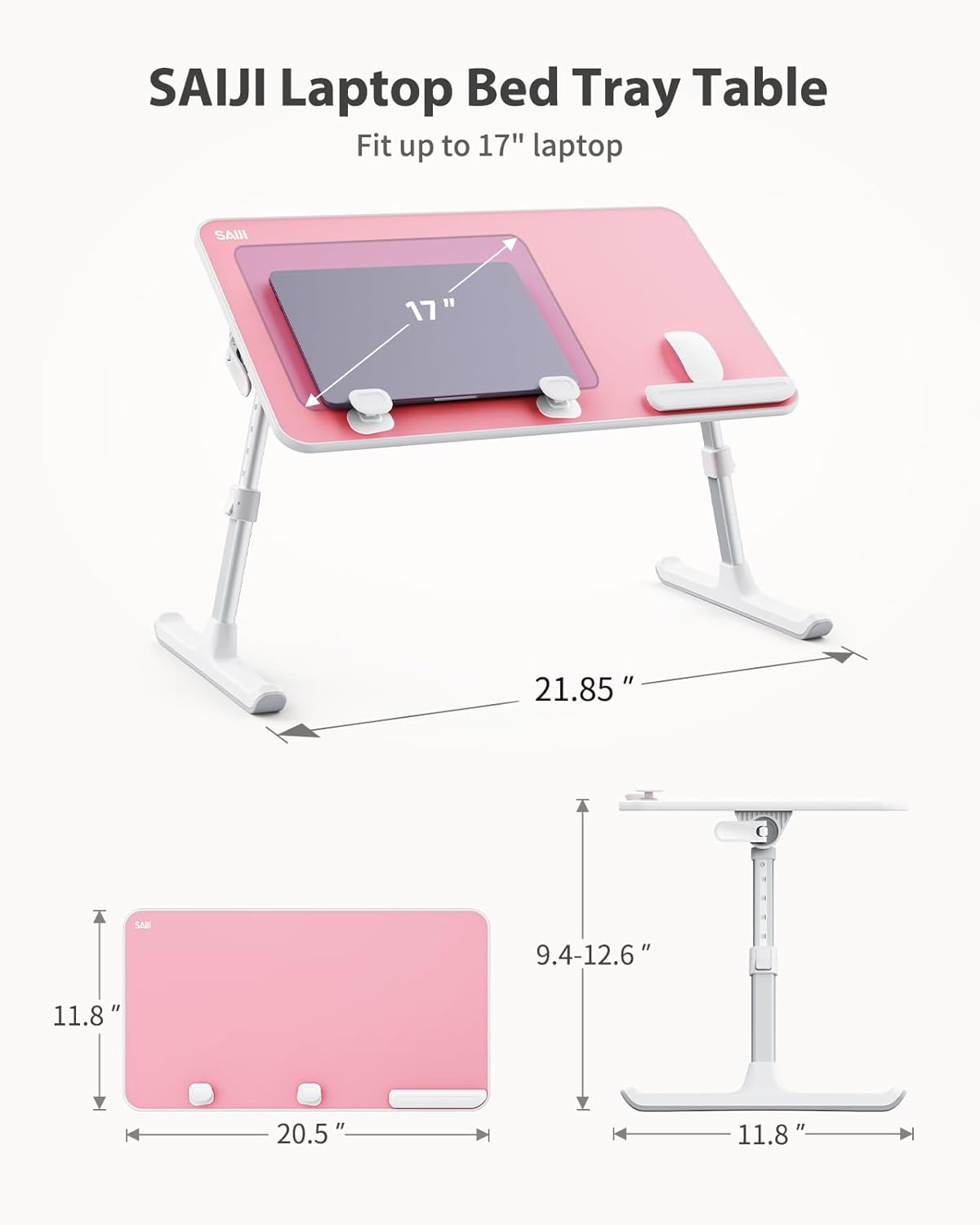Thumbnail 6 de SAIJI Height & Angle Adjustable Laptop Stand for Bed (52 × 30 cm, Pink)