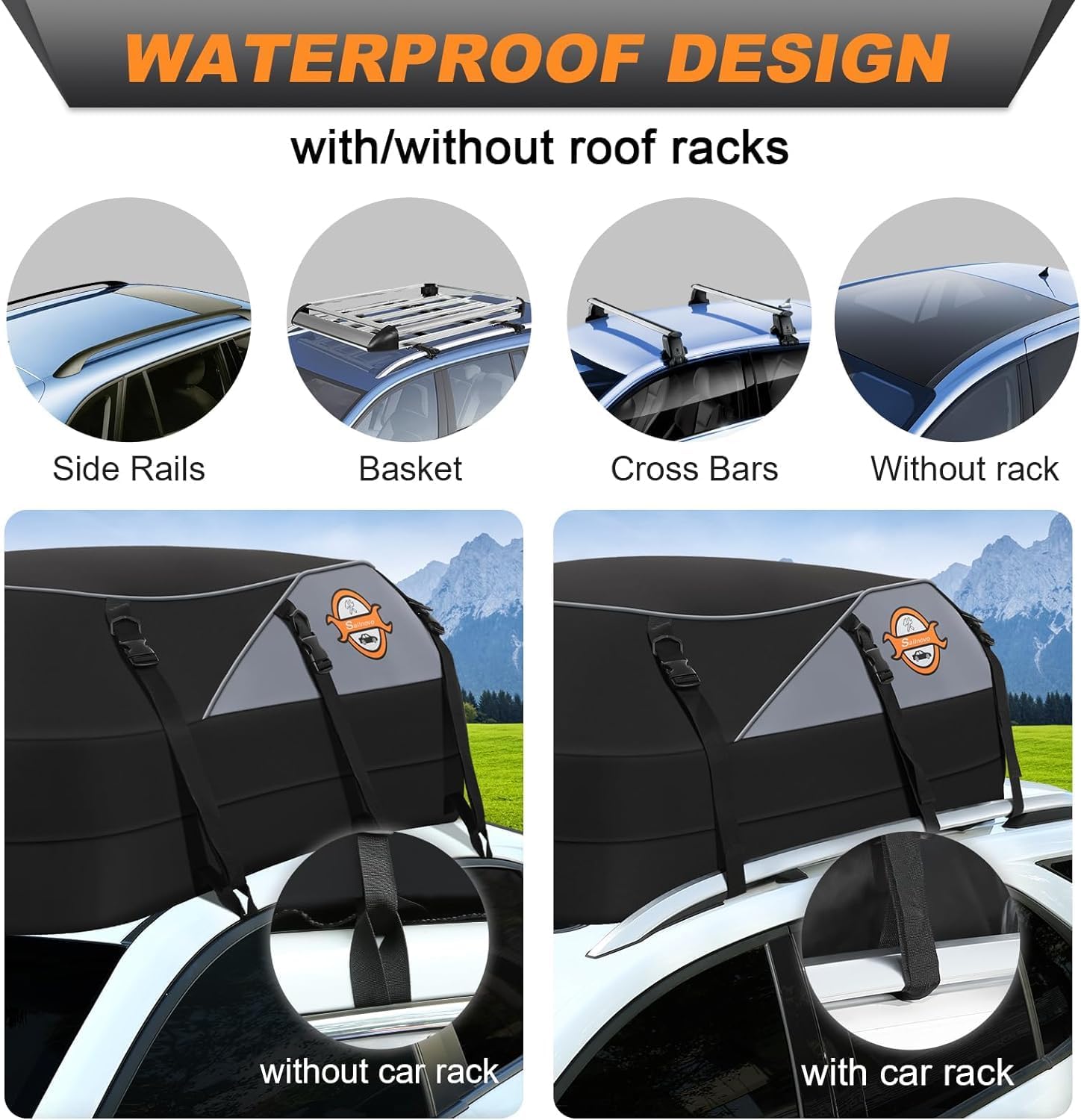 Detalle de Sailnovo 580L Car Roof Bag (20 cu ft): Waterproof, Foldable Roof Storage for Any Vehicle