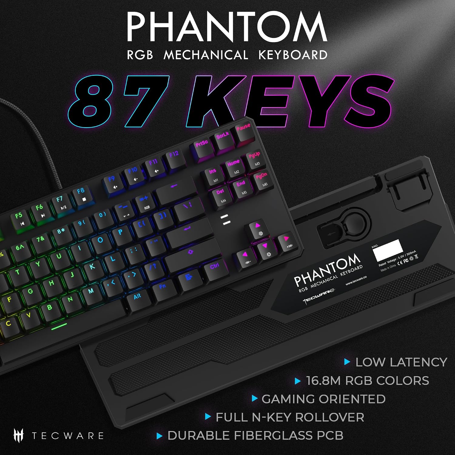 Thumbnail 1 de TECWARE Phantom 87-Key RGB Mechanical Gaming Keyboard with Outemu Brown Switches