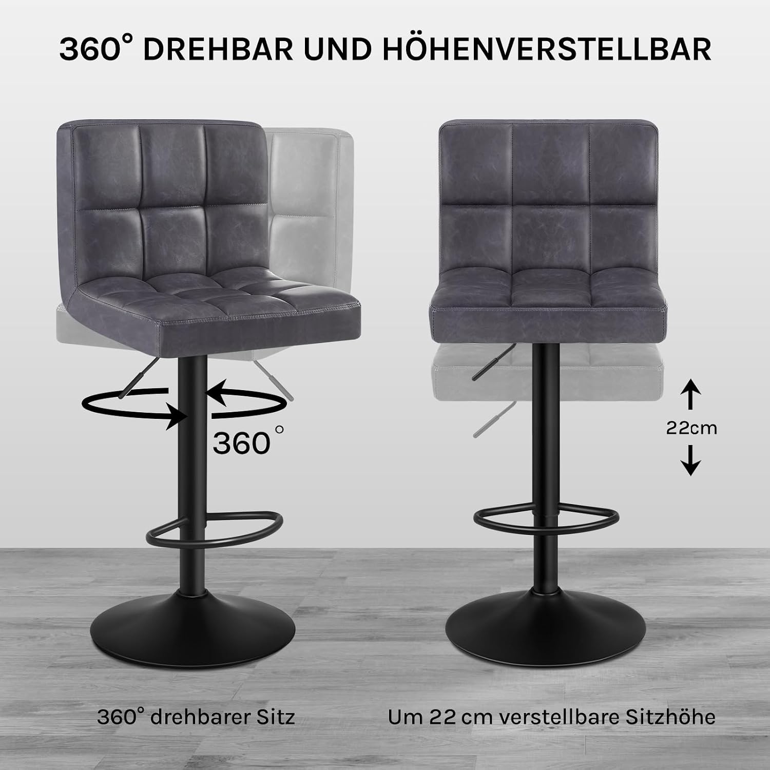 Thumbnail 6 de WOLTU Barhocker 2er Set Höhenverstellbar 150 kg