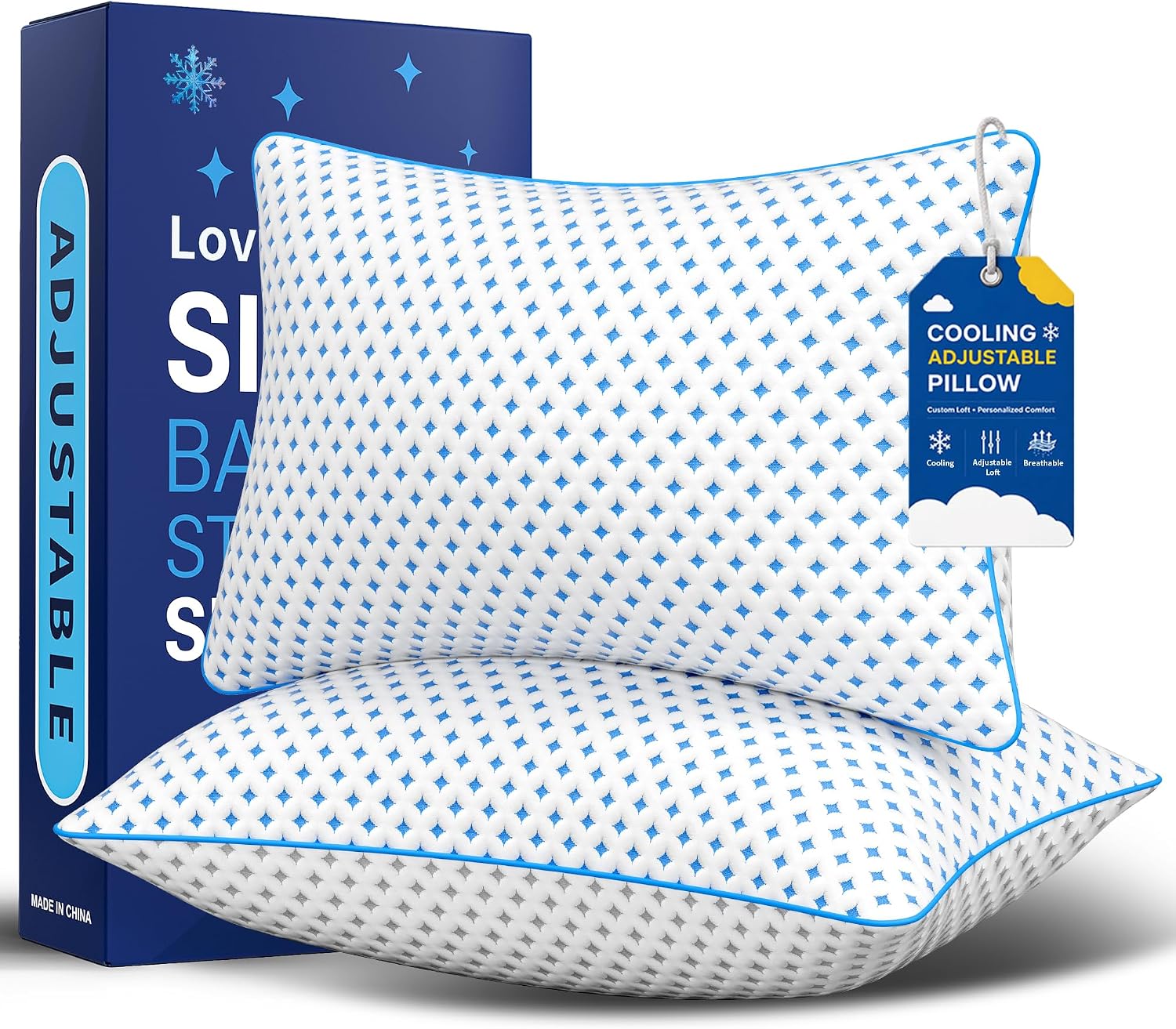 Detalle de LOVELYREST Memory Foam Pillows 2 Pack: Adjustable King Loft with Cooling Breathability