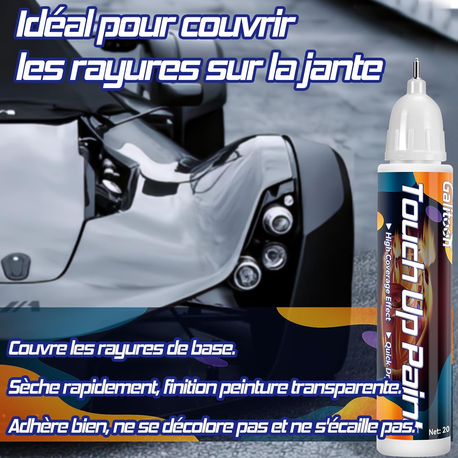 Detalle de Galitoon Stylo de retouche peinture carrosserie – Noir, 2-en-1