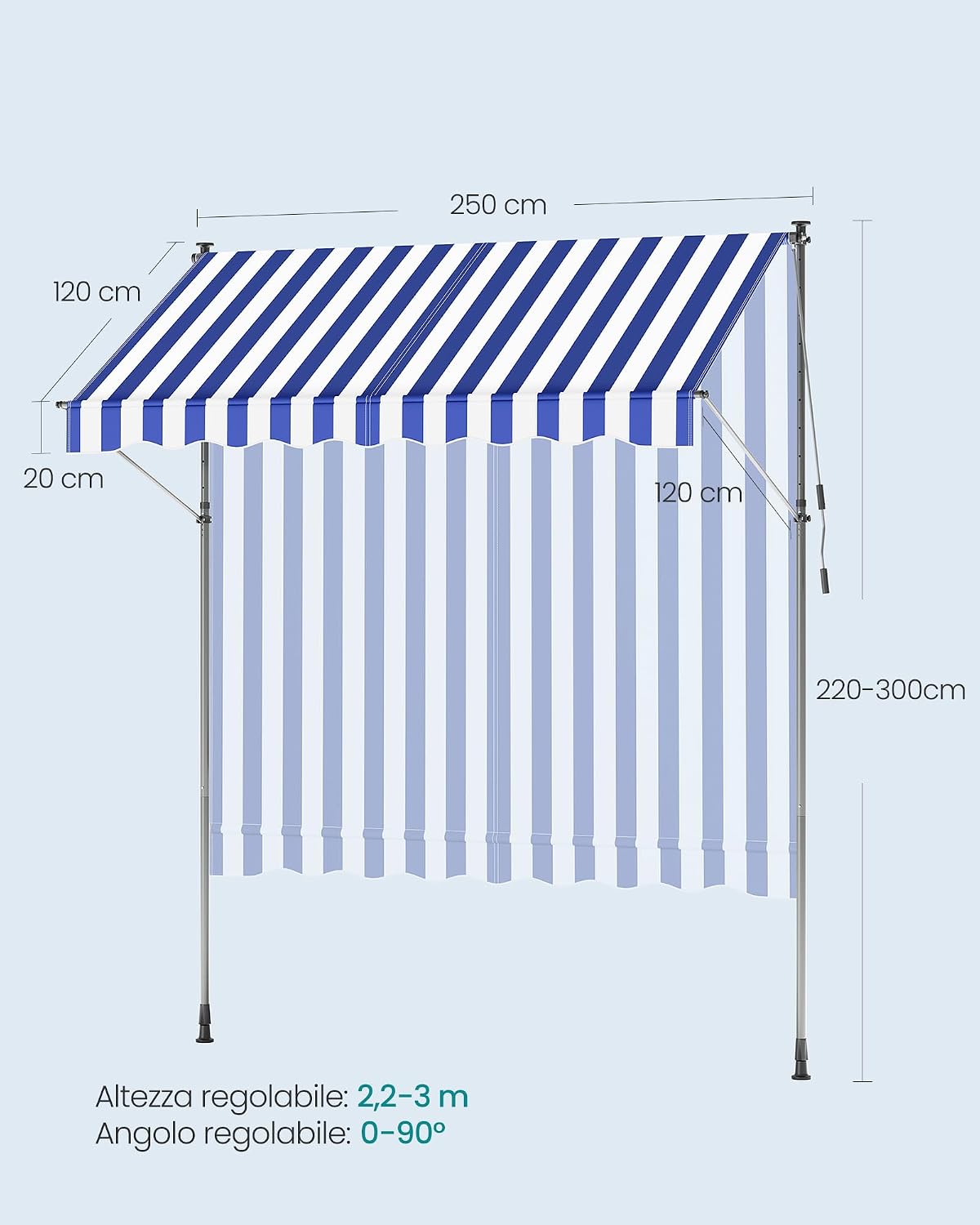 Detalle de SONGMICS Tenda da Sole Avvolgibile GSA252QZ01 – Tendalino Retrattile 250x120 cm Blu/Bianco