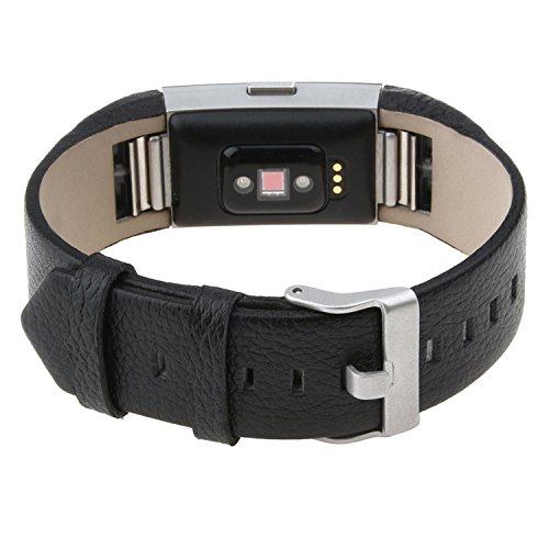 Detalle de Longzhuo Ersatz-Armband für Fitbit Charge 2 – echtes Leder, Schwarz