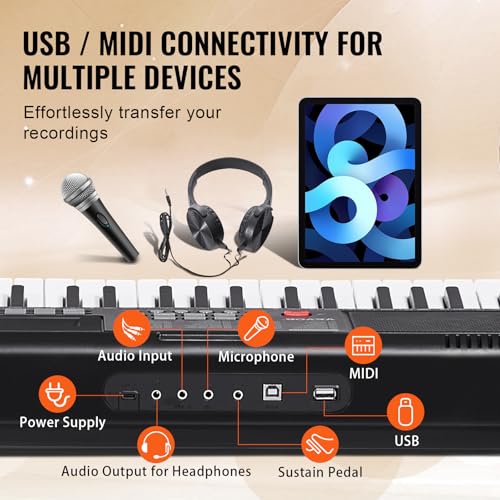 Thumbnail 3 de VEVOR Piano Digital Portátil de 61 Teclas con Teclas Iluminadas y Soporte Ajustable
