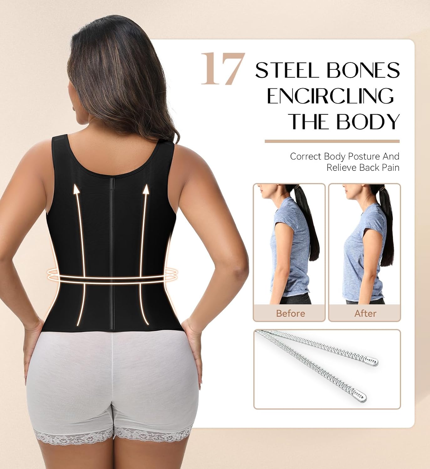 Detalle 2 de SHAPSHE Waist Trainer Corset for Women with Tummy Control, Zipper & Hooks