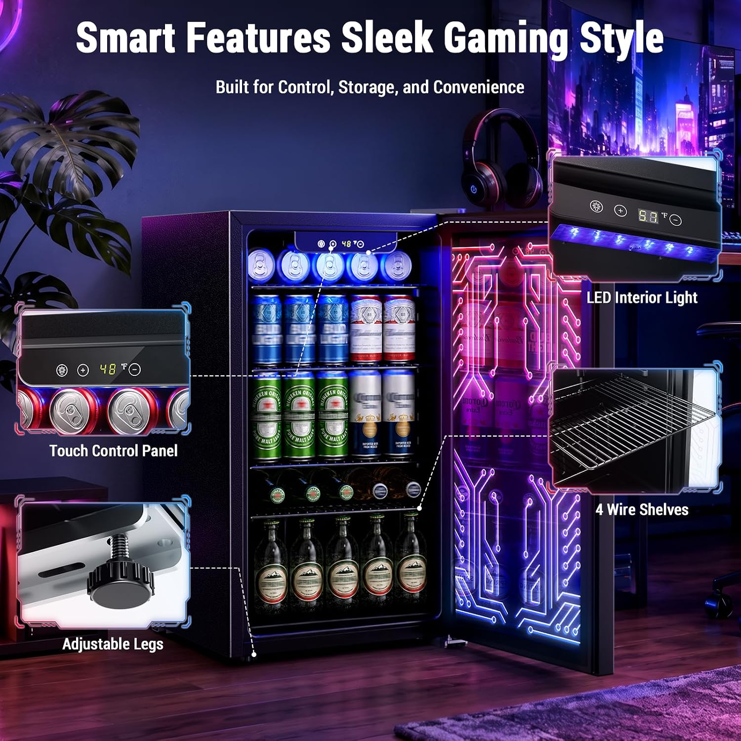 Thumbnail 2 de Antarctic Star JC-90VEL-F Gaming Beverage Refrigerator, 3.2 Cu. Ft. with RGB Lighting