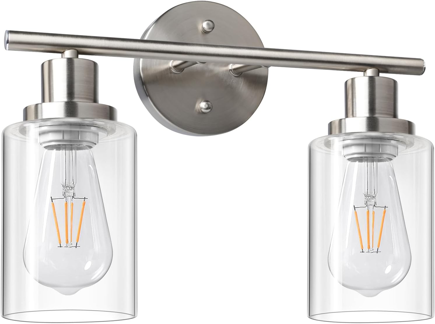 Detalle de Unicozin RJ-WR02 2-Light Vanity Sconce, Brushed Nickel, Clear Glass, E26