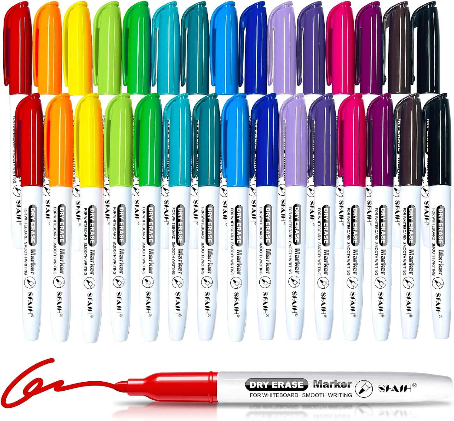 Detalle de SFAIH MA0007 Fine Tip Dry Erase Markers, 30-Pack, 15 Colors, 1–2 mm Line