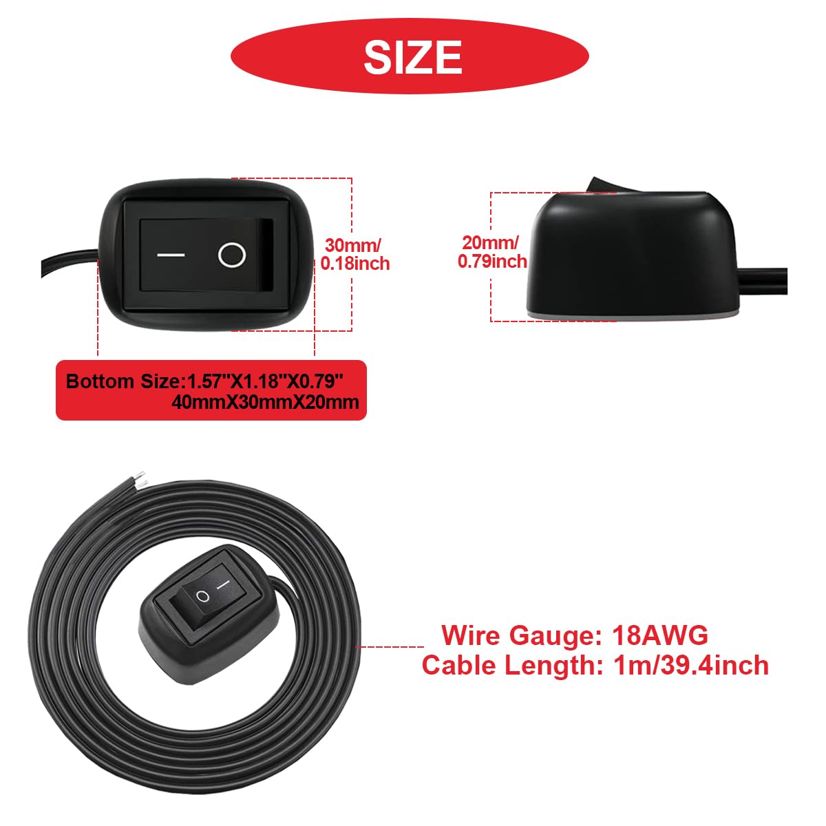 Thumbnail 3 de MKBKLLJY 3Pcs Black Paste Type Rocker Switch – 12V/24V/36V with 39.3in Cable