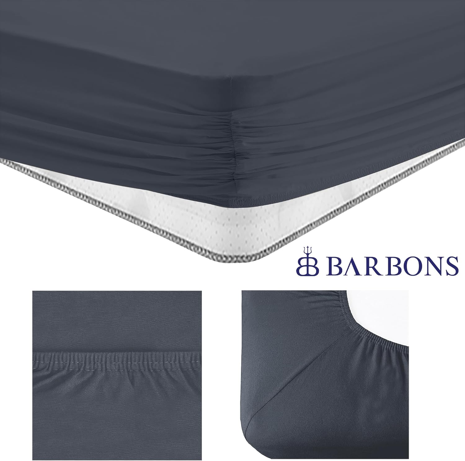 Thumbnail 3 de BARBONS Spannbettlaken 120x200 cm – 100% Baumwolle, Jersey, Oeko-Tex, Dunkelgrau