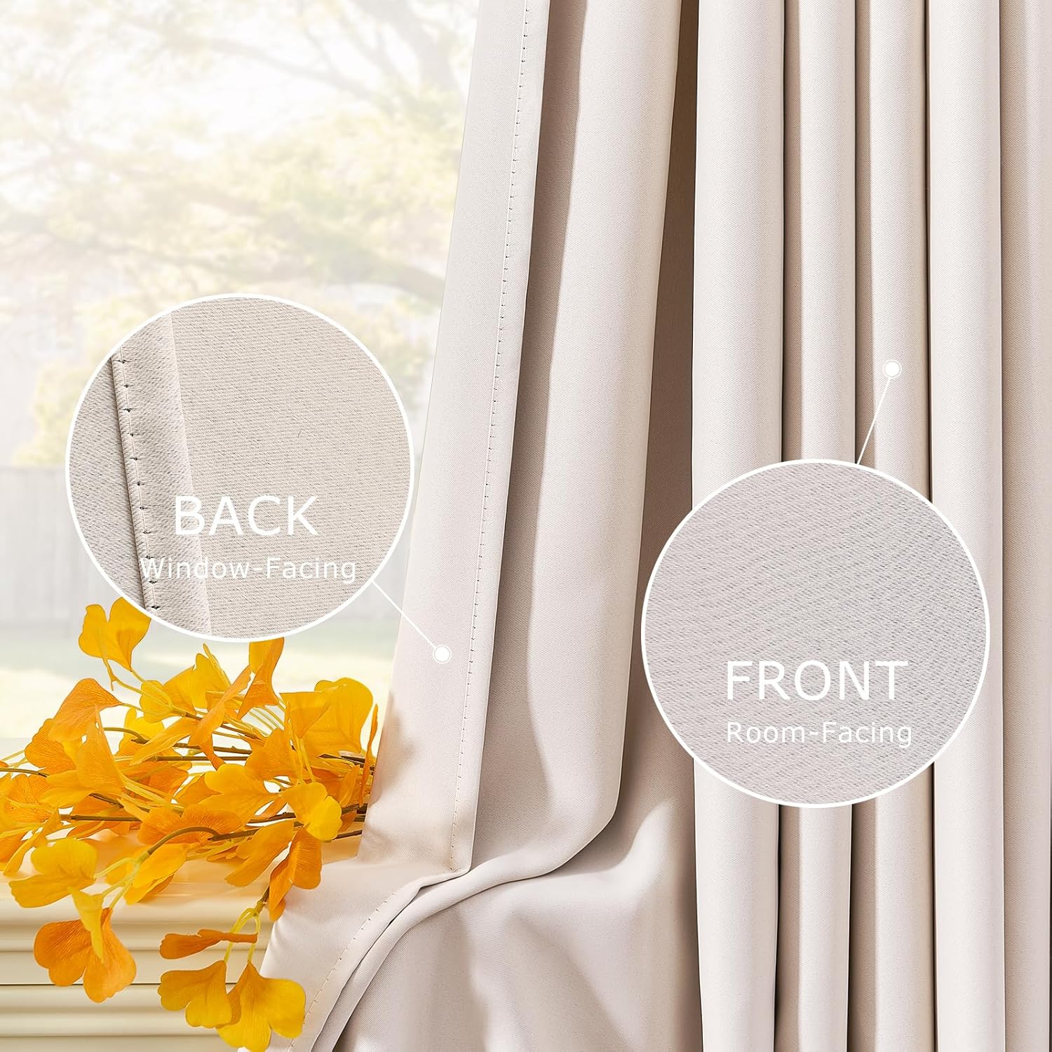 Thumbnail 2 de Rideaux occultants MRTREES beige à œillets (140 x 250 cm) : isolation thermique et anti-bruit