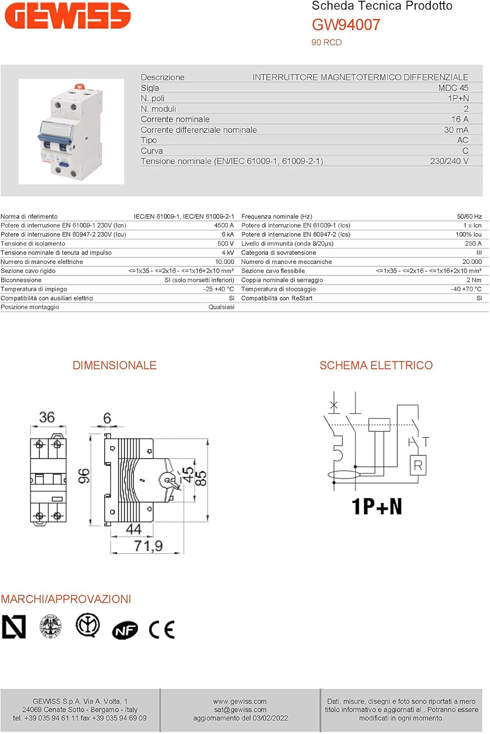 Detalle 1 de GEWISS GW94007 Interruttore magnetico differenziale compatto – 2 moduli, 16A Tipo A/C