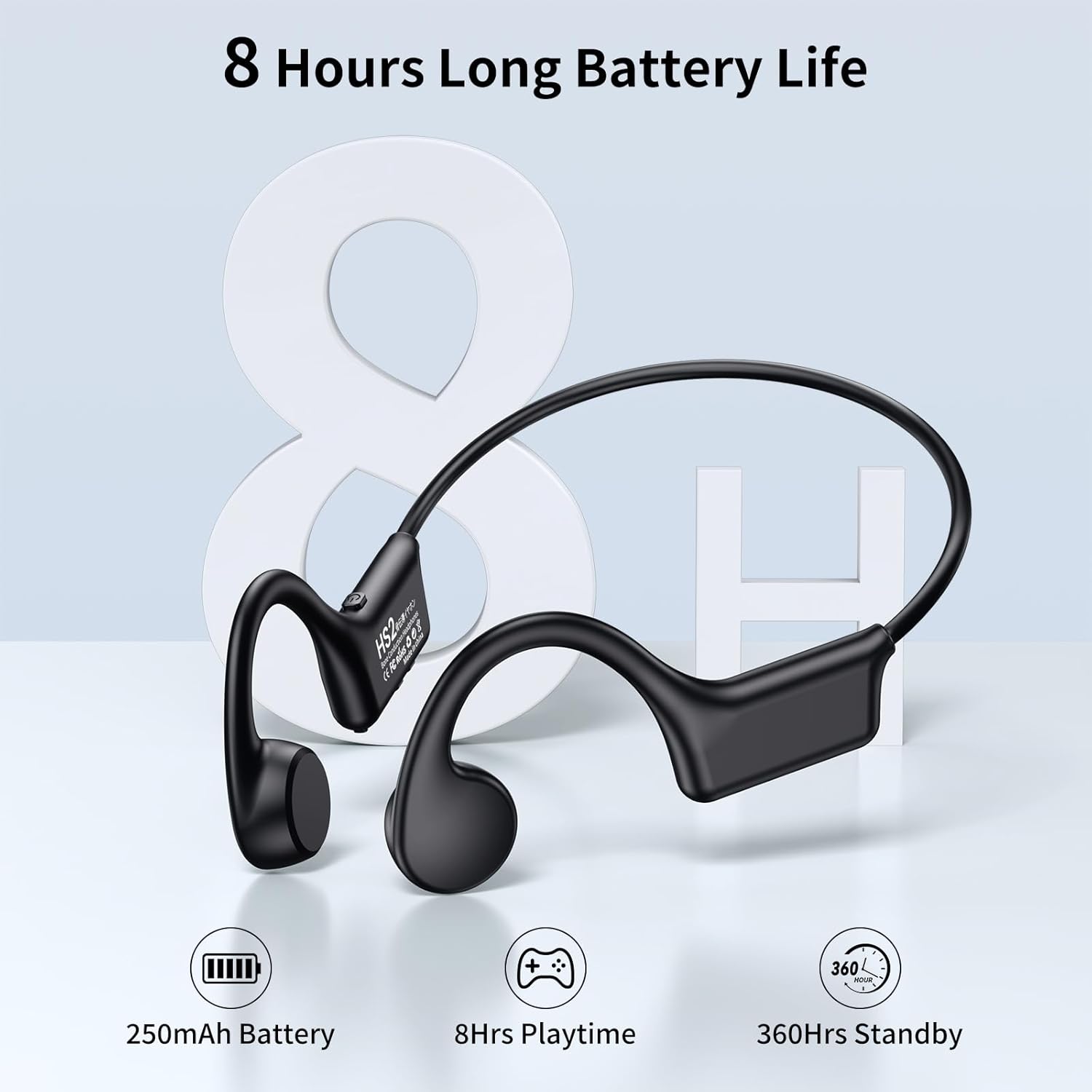 Thumbnail 4 de Casque conduction osseuse Bluetooth avec micro open ear étanche IPX55 – pour course, sport et cyclisme (noir)