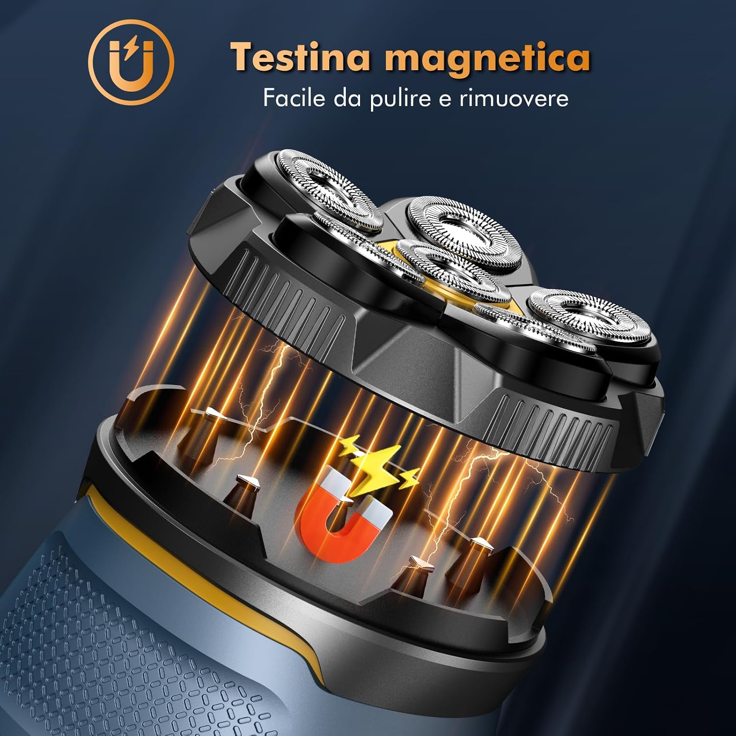 Detalle de Singphere Rasoio Elettrico Testa Calva Uomo – 6D, IPX7, Lame Magnetiche e Display LED