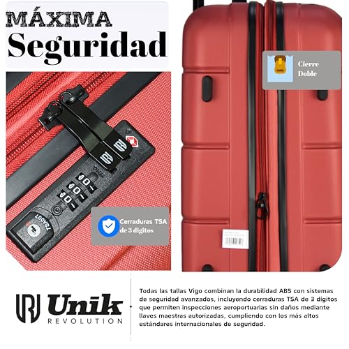 Detalle de Maleta de Cabina Rígida 55x40x20 cm Expandible de Unik REVOLUTION – 41L, ABS ligero, 4 ruedas, TSA y 2,8 kg (Coral)