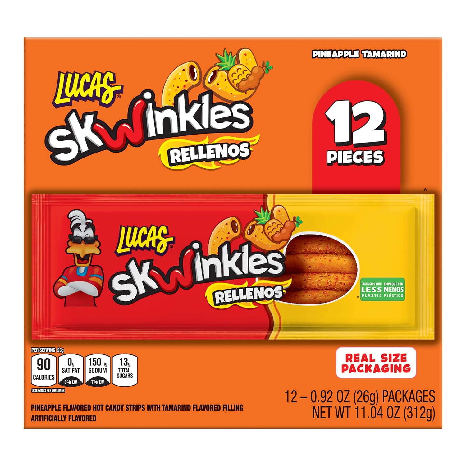 Detalle de Lucas Skwinkles 10284692 Pineapple-Tamarind Filled Candy Strips, 12 Pieces