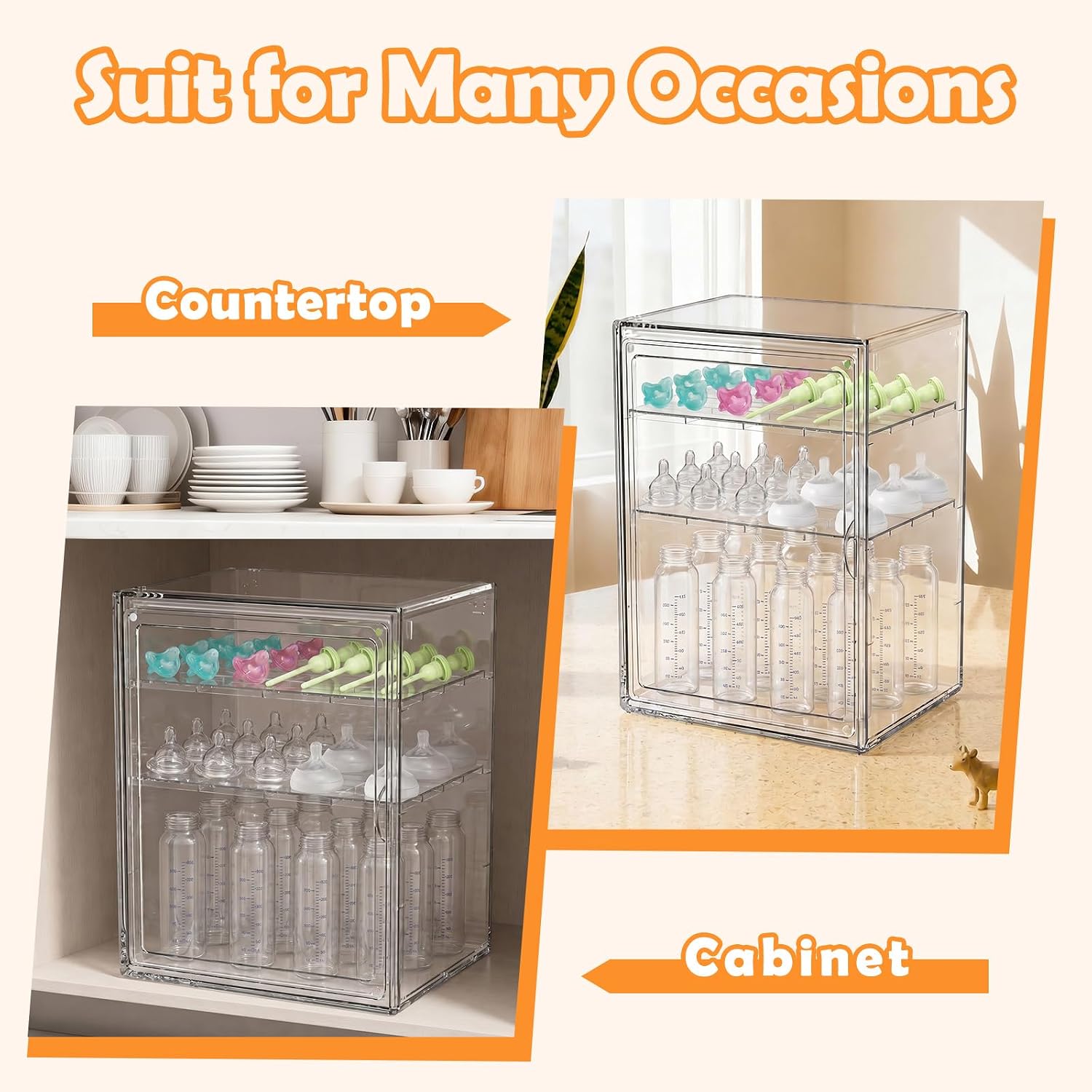 Thumbnail 4 de LEARNIBEE Baby Bottle Organizer, Adjustable 3-Tier Dustproof Plastic Storage