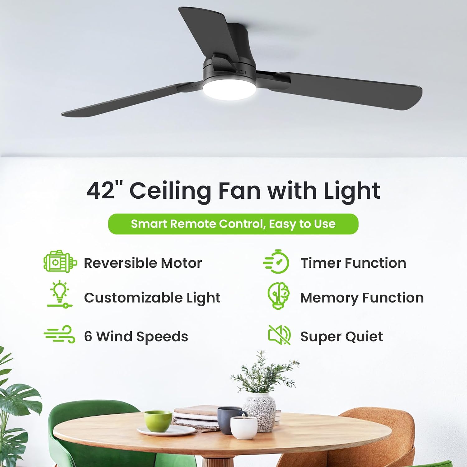 Detalle 1 de Vemaller Ceiling Fan with Light, 42-Inch