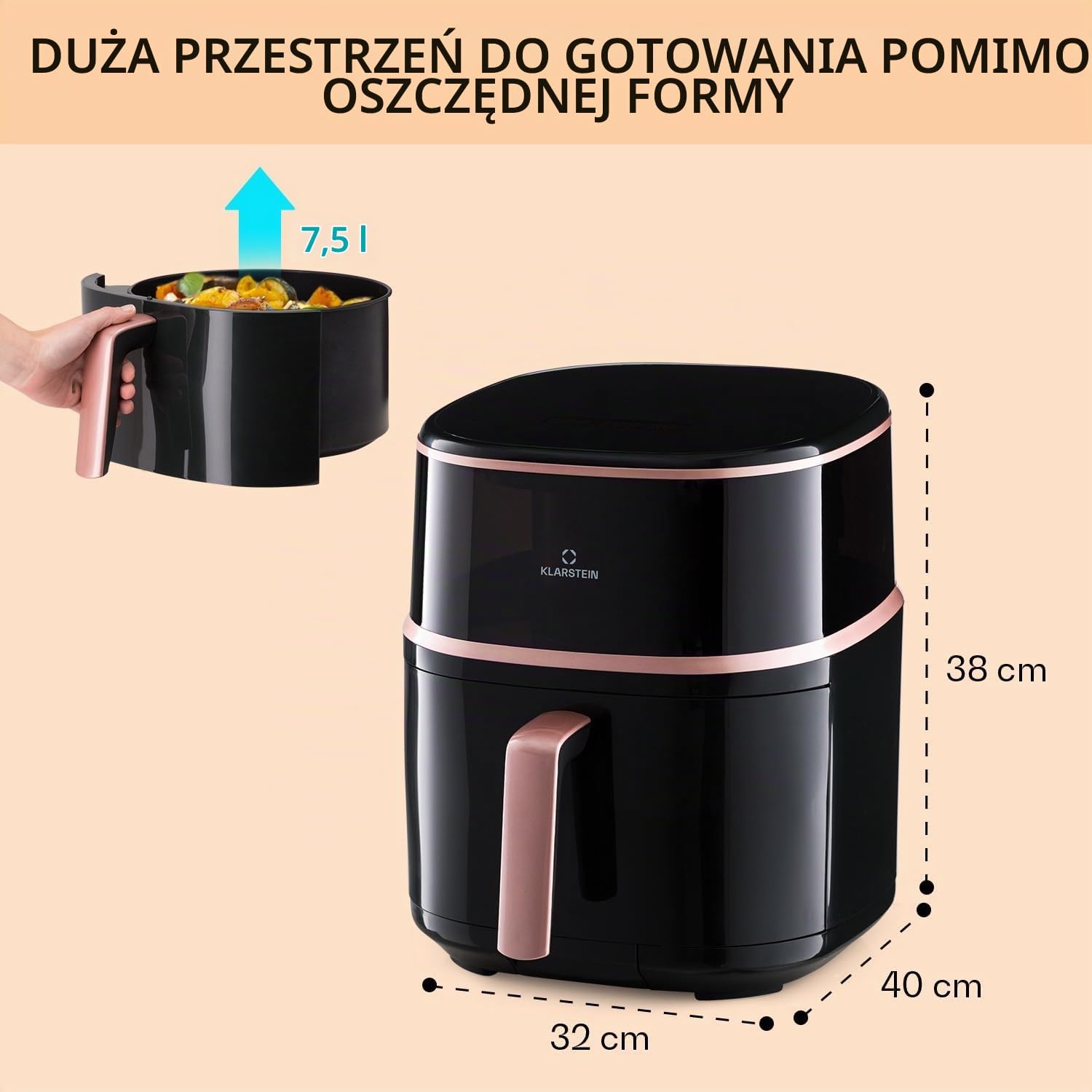 Detalle 1 de Klarstein Air Bloom OV12-AirBloomBlack – frytkownica beztłuszczowa 7,5 l z parą