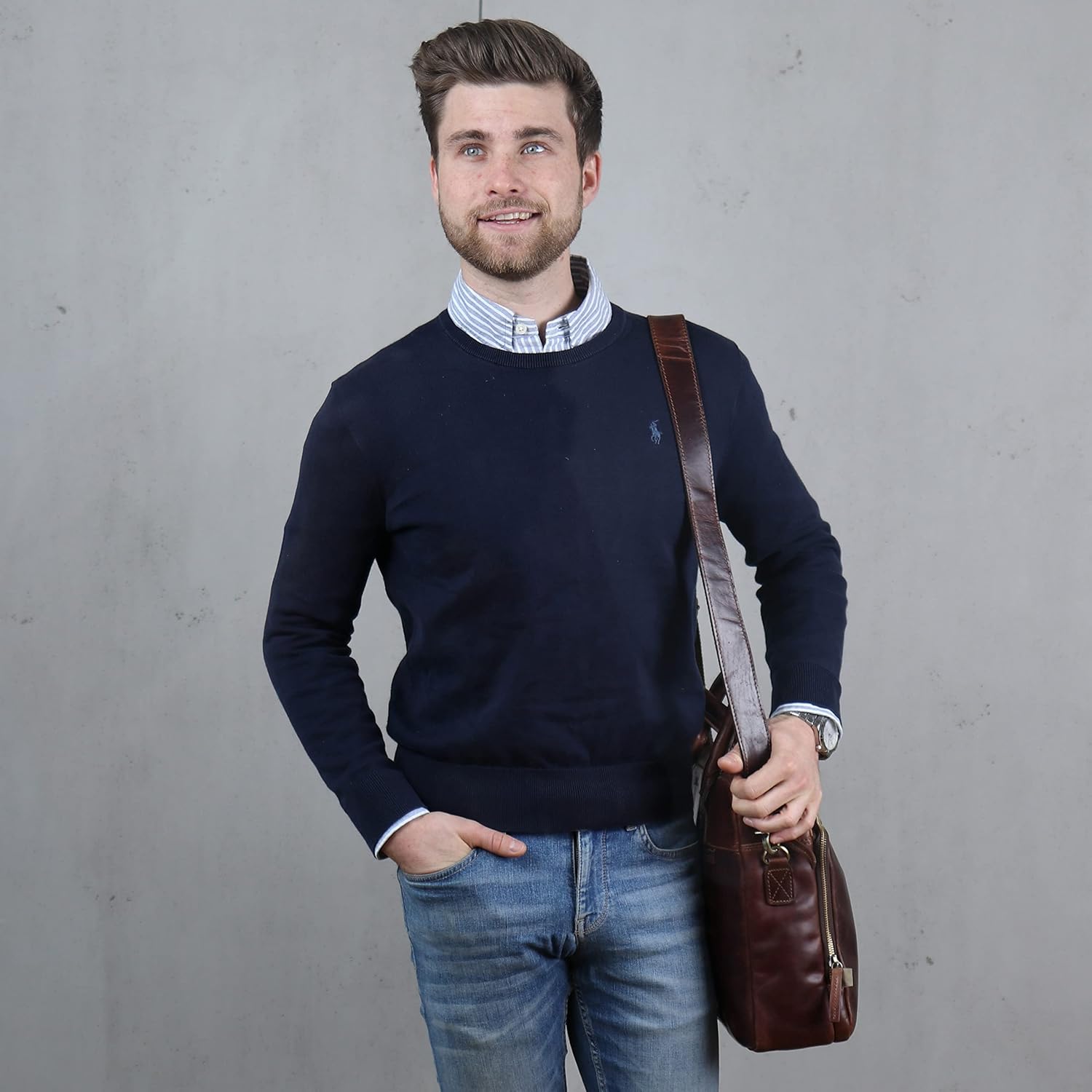 Thumbnail 1 de SID & VAIN Ryan XL Leather Laptop Bag: Real Leather Briefcase for Everyday Work