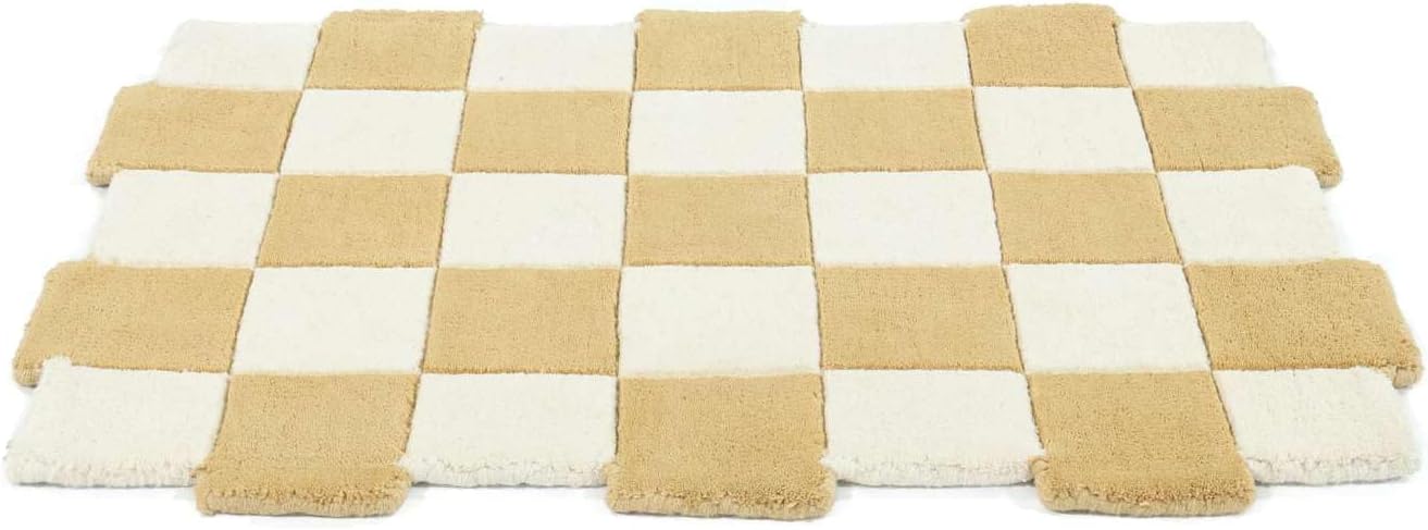 Detalle de RugVista Checkmate Doormat, 60 x 90 cm, Yellow/White, Cotton and Wool