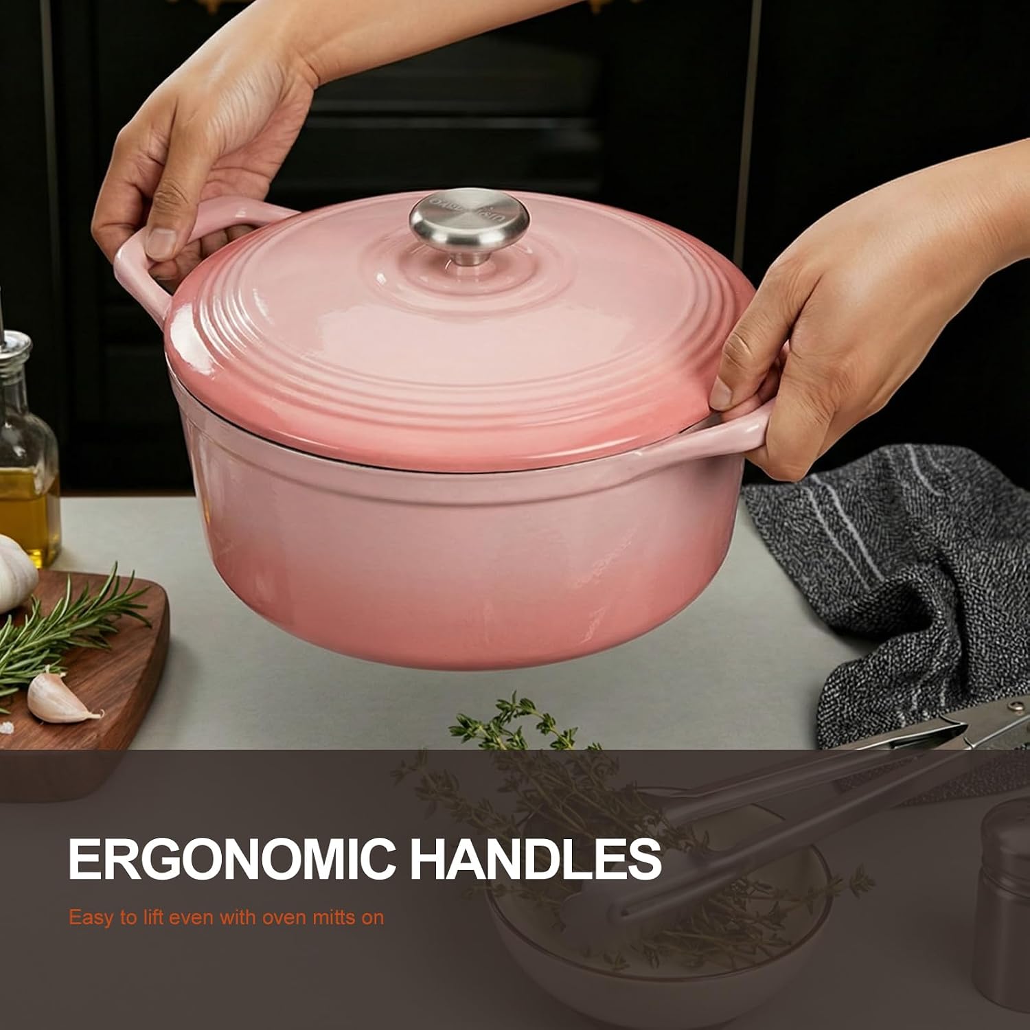 Thumbnail 2 de Overmont Enameled Cast Iron Dutch Oven 5.5QT with Wide Handles and Lid: Heavy-Duty, Pre-Seasoned, Oven Safe to 500°F