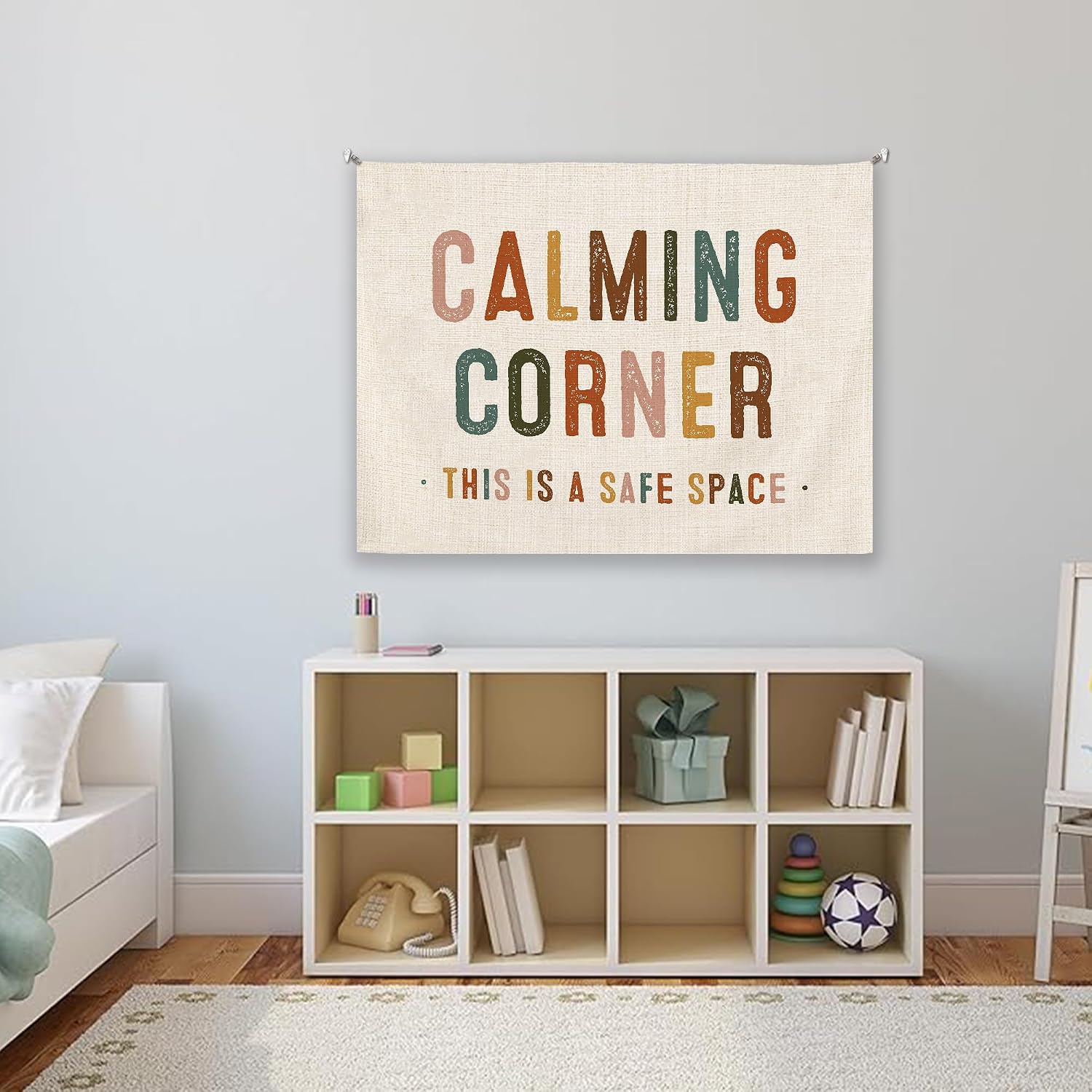 Detalle 2 de Tzhim 30x40-Inch Calming Corner Linen Wall Tapestry for Classrooms