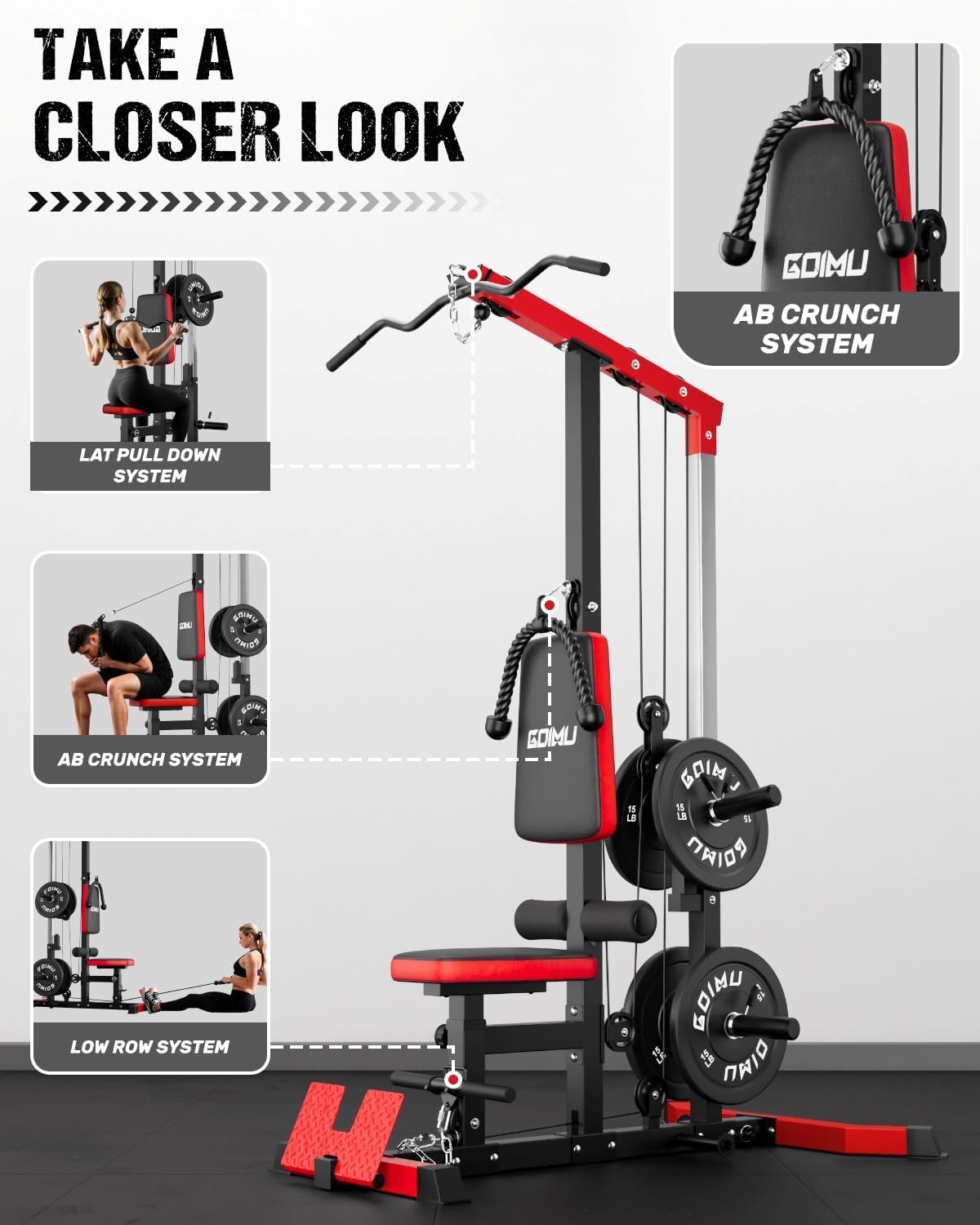 Detalle de GOIMU LS01 Lat Pulldown and Row Machine with Ab Crunch and Adjustable Seat