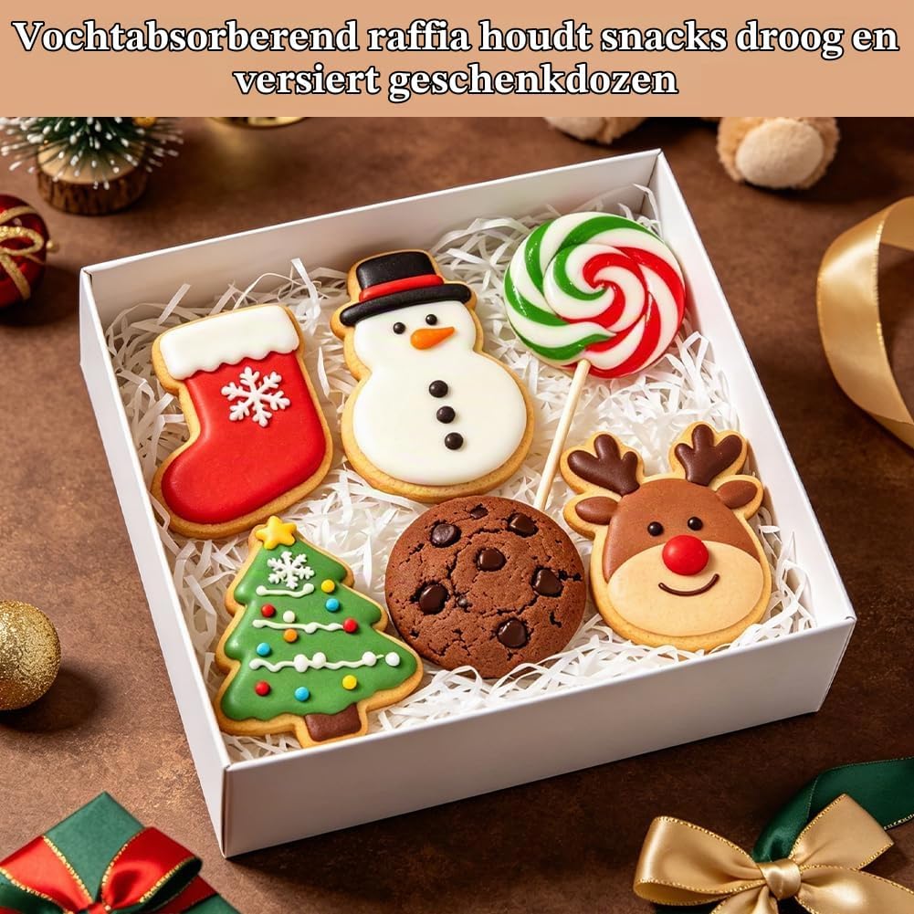 Detalle de Alaoo 100 g papieren cadeauvulling, wit raffiagras voor manden en geschenken