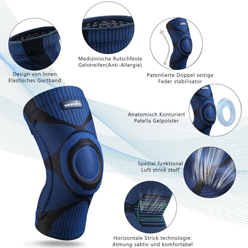 Detalle de NEENCA Kniestütze: Komprimierte Kniebandage mit Patella-Gel-Pads und Federseitenstabilisatoren