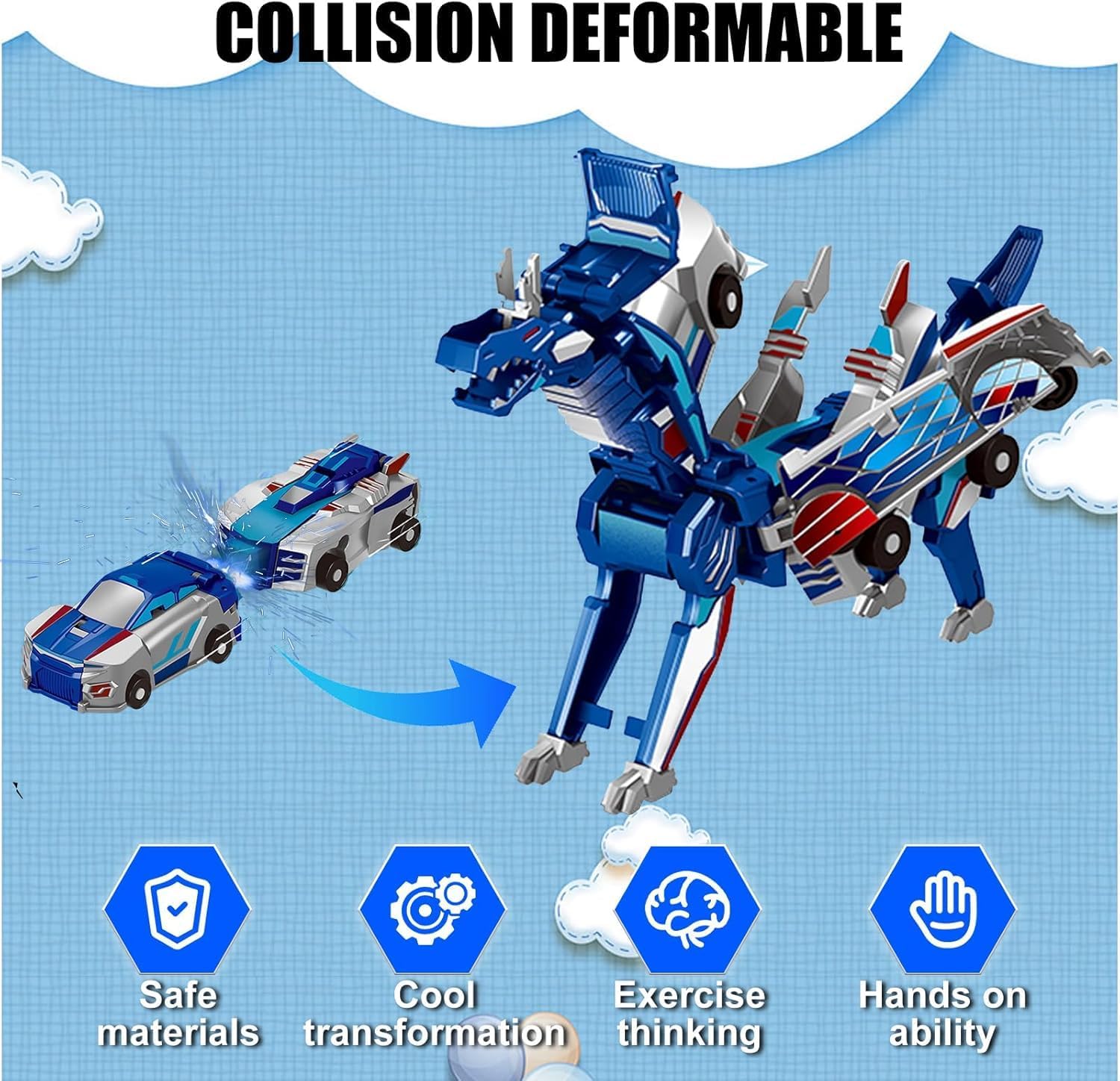 Detalle de Felly Dragon transforming car robot toys (2-car set) with magnetic automatic deformation