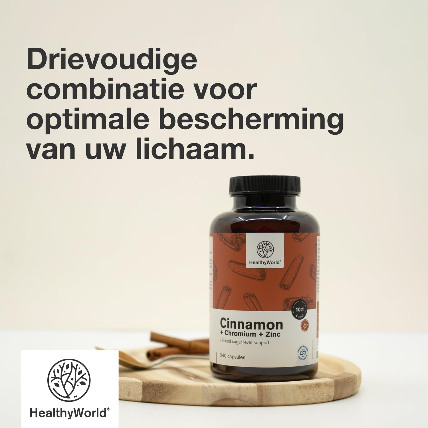 Thumbnail 6 de HealthyWorld Kaneel met Chroom en Zink capsules, 240 stuks, vegetarisch