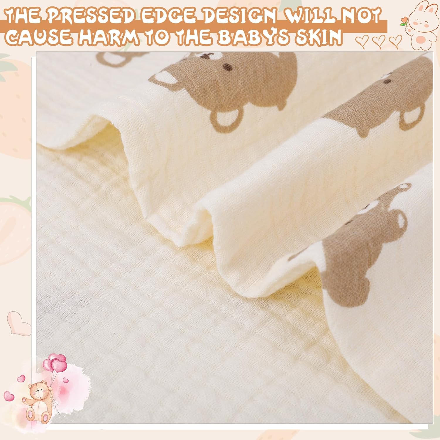 Thumbnail 3 de GSrenyu 5 Pack Muslin Cloths for Baby – 25x50cm 100% Cotton, Beige with 5 Patterns