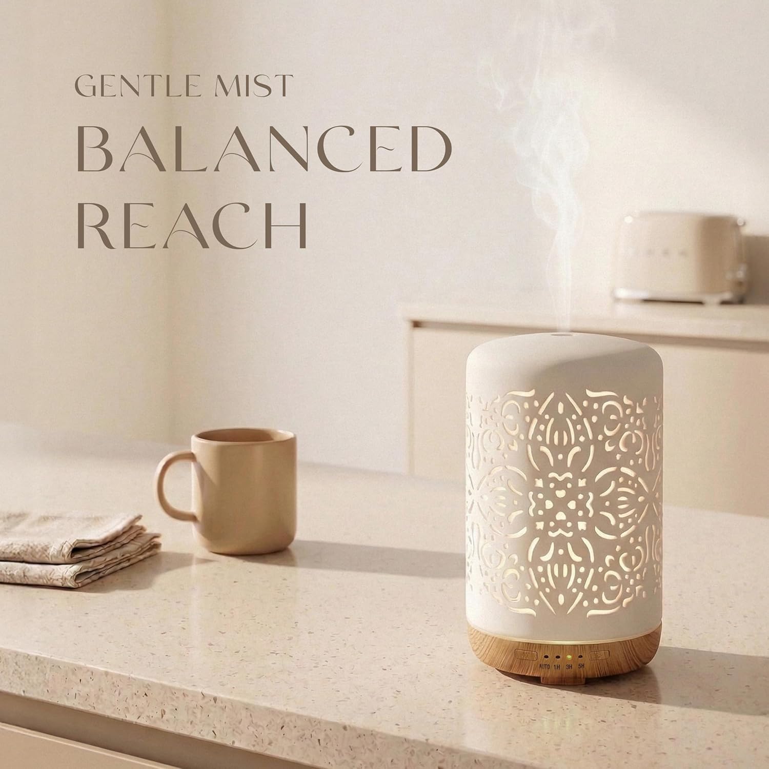 Thumbnail 4 de Earnest Living Diffusor für ätherische Öle (weißer Keramik-Diffusor, 250 ml) mit Timer, Nachtlicht & Auto-Off