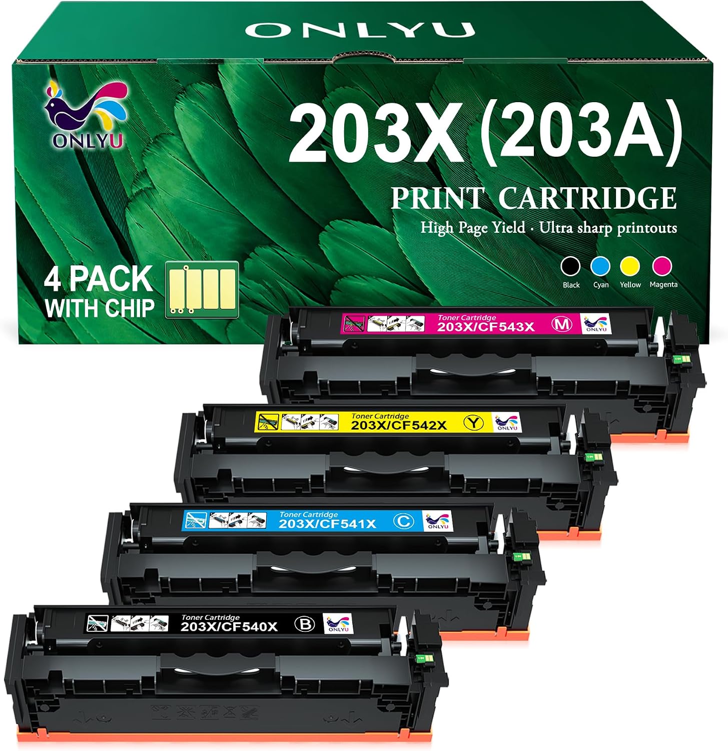 ONLYU 203X CF540X Toner-Set kompatibel für HP Color LaserJet Pro M281fdw & M254 Series
