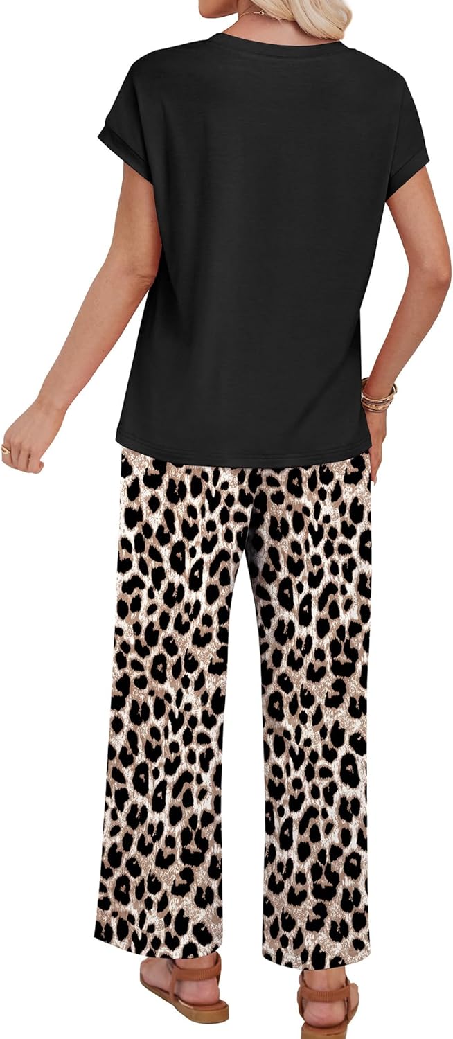 Thumbnail 4 de WIHOLL Two-Piece Lounge Set for Women: Cap-Sleeve Top & Wide-Leg Pants