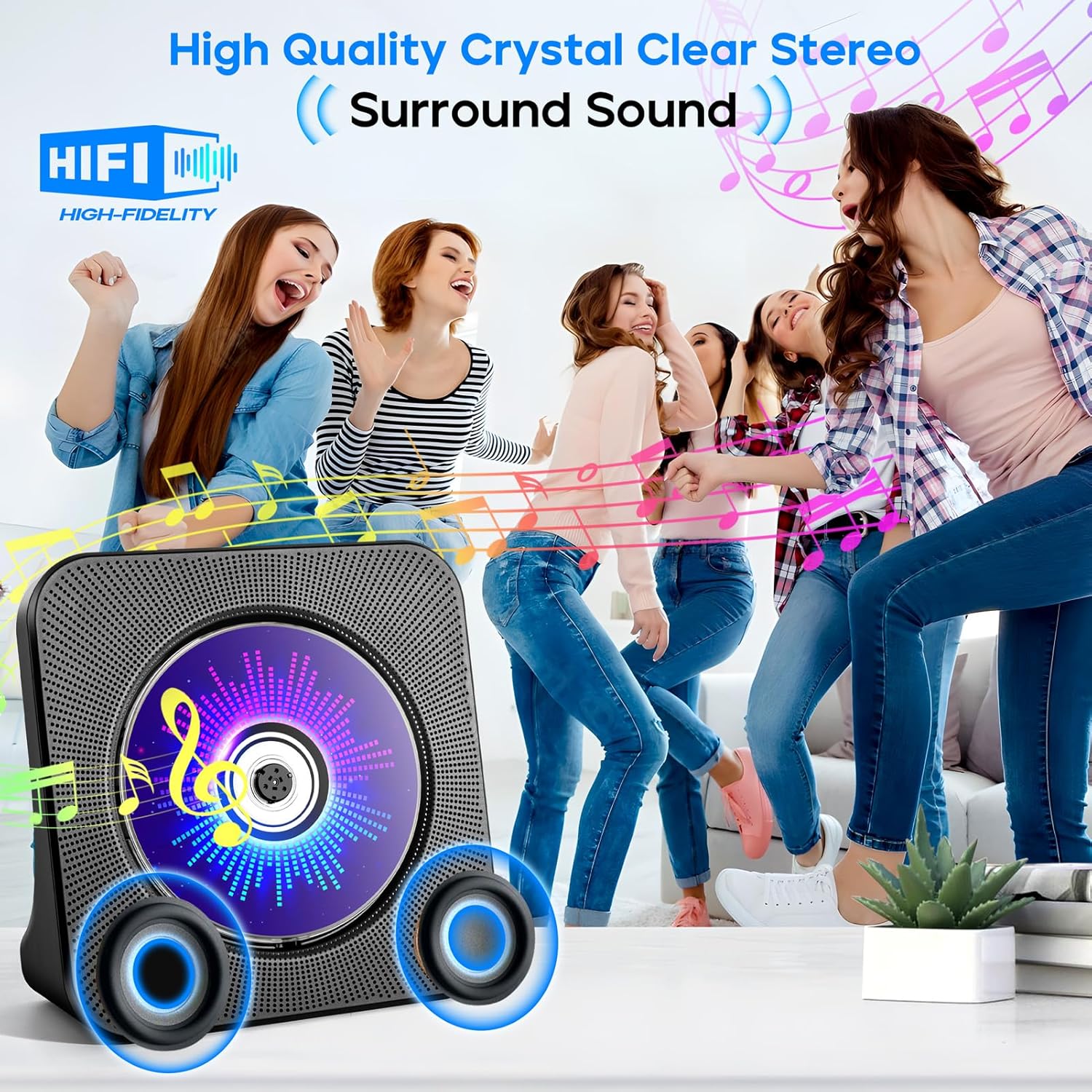 Detalle de ROADOM Desktop CD Player with Speakers (Bluetooth, FM Radio, USB, AUX) + Remote