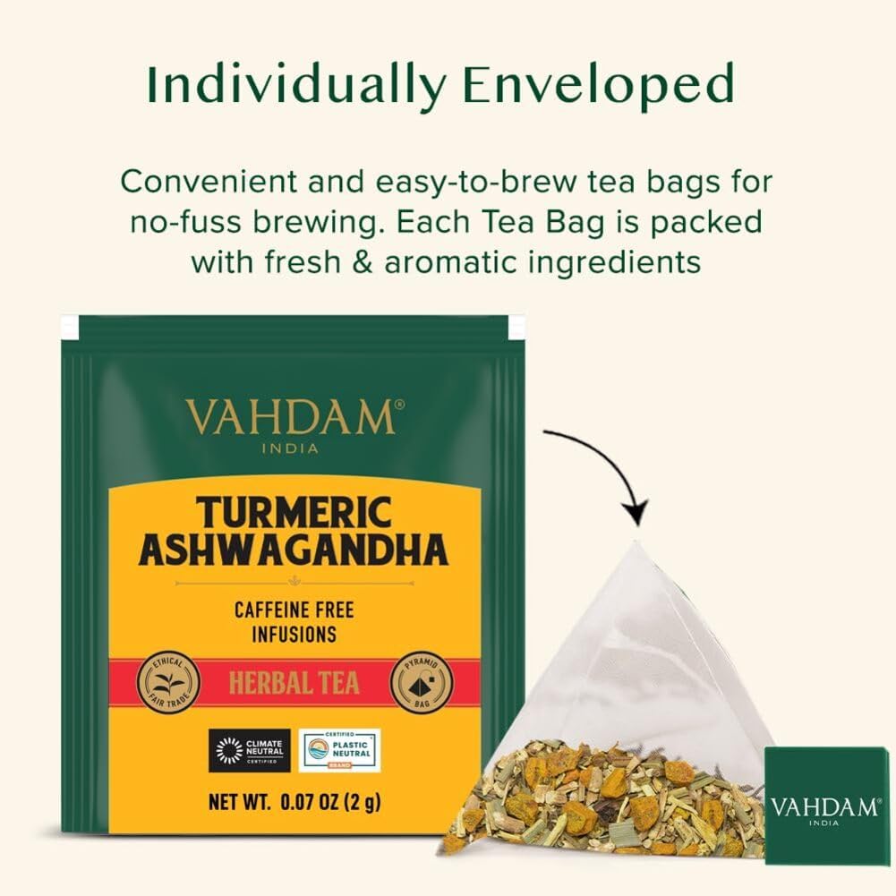 Thumbnail 4 de VAHDAM Tisana Curcuma e Ashwagandha, 30 bustine piramidali senza caffeina