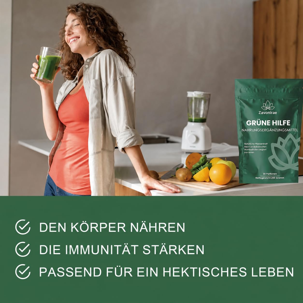 Detalle de Grüne Entgiftungspulver – 200 g Superfood Greens Mix mit Matcha, Gerstengras, Heidelbeeren