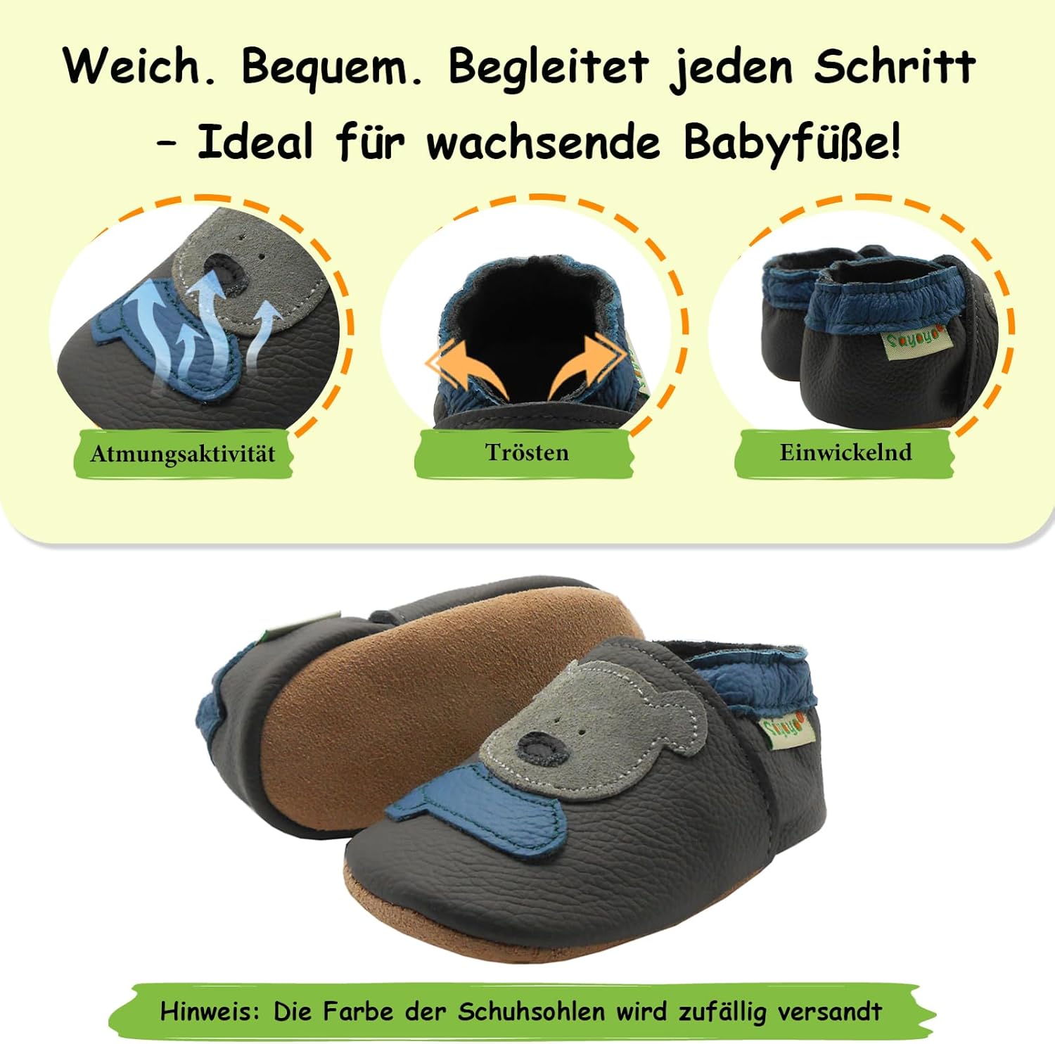 Thumbnail 3 de SAYOYO Weiche Leder-Krabbelschuhe für Babys & Kleinkinder – rutschfeste Lauflernschuhe aus echtem Leder