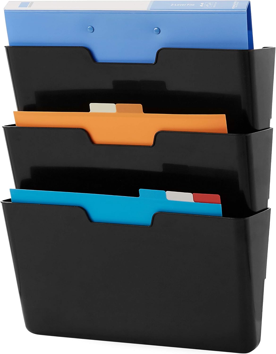 Detalle de Amazon Basics Hanging 3 Tier Wall File Organizer (3-pack) – Letter Size, Black