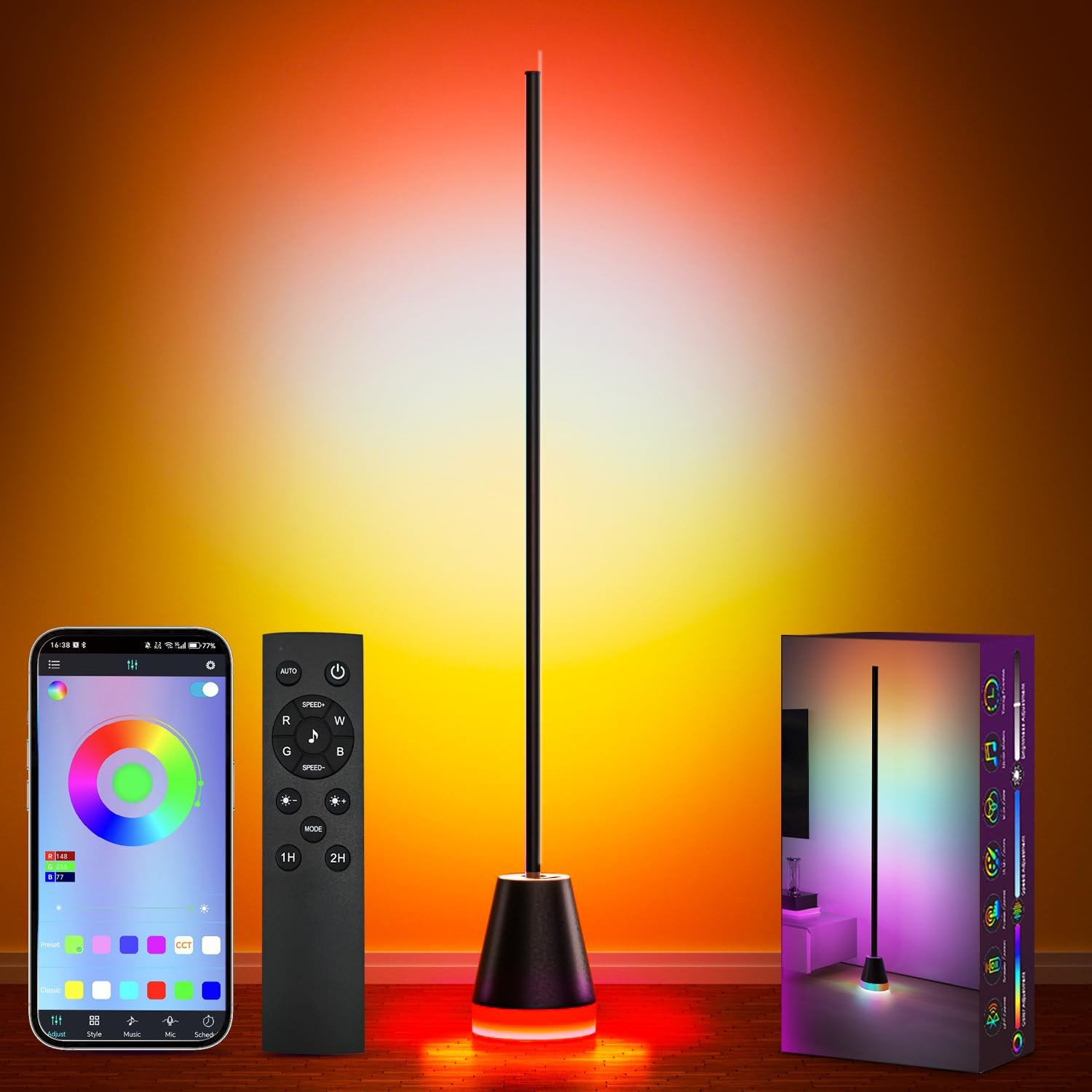 Detalle de Keepsmile Smart Corner Floor Lamp: 16 Million RGB Colours, App & Remote Control