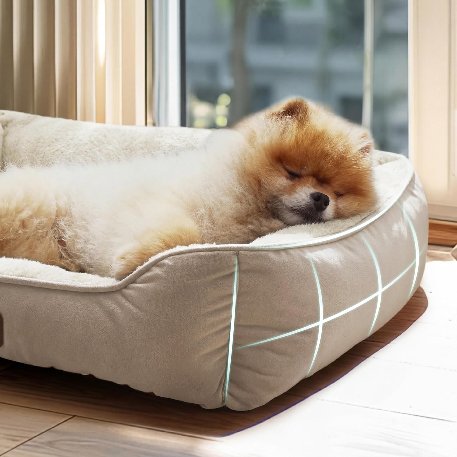 Detalle de Bedsure Dog Bed Medium Washable (Rectangle, Small) with Anti-Slip Bottom – Camel, 63.5x53 cm