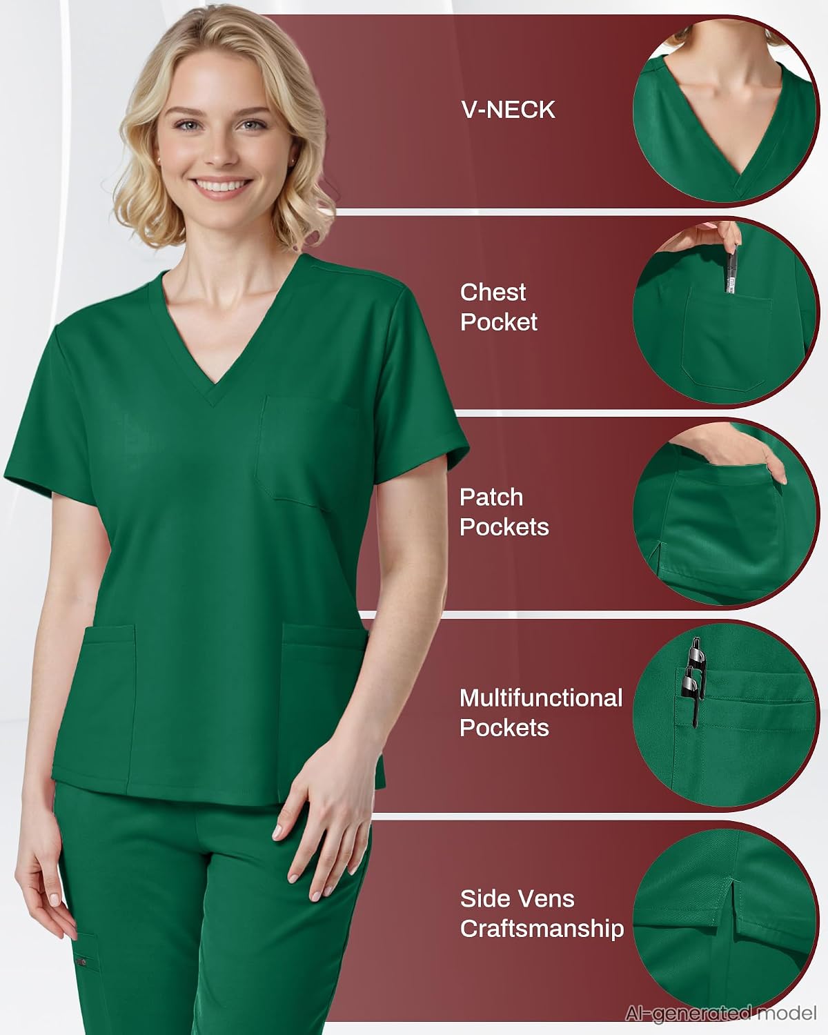 Detalle de Eipnare Women's V-Neck Jogger Scrub Set, 9 Pockets and Stretch Fabric